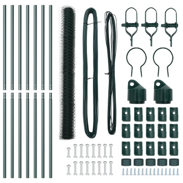Împrejmuire hexagonală verde 1,6x10 m oțel, Stâlpi de împrejmuire 7 pcs verde Ø32 mm 210 cm oțel galvanizat - Img 4