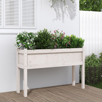 Jardinier de grădină cu picioare, alb, 110x31x70 cm, lemn masiv - Img 1
