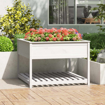 Jardinieră cu raft, alb, 111,5x111,5x81 cm, lemn masiv de pin - Img 1