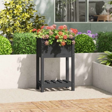 Jardinieră cu raft, gri, 54x34,5x81 cm, lemn masiv de pin - Img 1