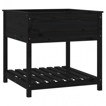 Jardinieră cu raft, negru, 82,5x82,5x81 cm, lemn masiv de pin - Img 2