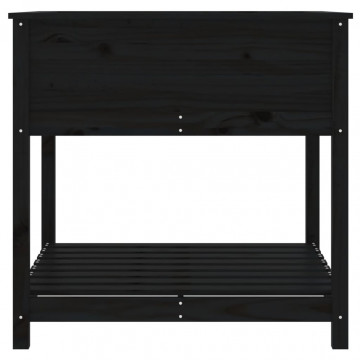 Jardinieră cu raft, negru, 82,5x82,5x81 cm, lemn masiv de pin - Img 5
