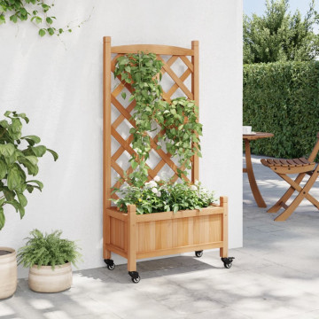 Jardinieră cu spalier și roți, maro, lemn masiv de brad - Img 3