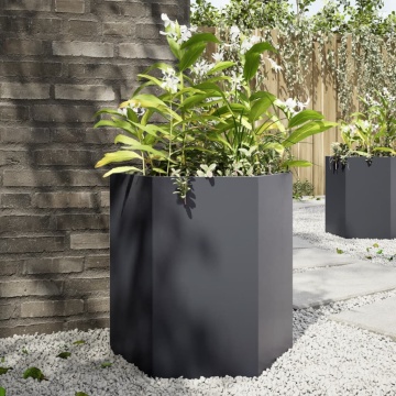 Jardinieră de grădină antracit 46x40x45 cm oțel hexagonal - Img 1