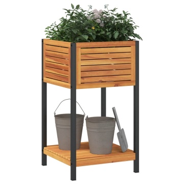 Jardinieră de grădină cu raft 45x45x80cm lemn masiv acacia/oțel - Img 3