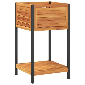 Jardinieră de grădină cu raft 45x45x80cm lemn masiv acacia/oțel - Img 5