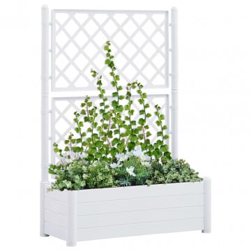 Jardinieră de grădină cu spalier, alb, 100 x 43 x 142, PP - Img 1