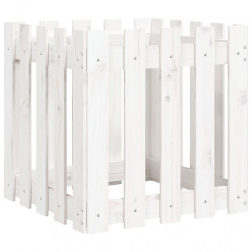 Jardinieră grădină design gard, alb, 50x50x50 cm lemn masiv pin - Img 2