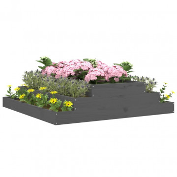Jardinieră, gri, 110x110x27 cm, lemn masiv de pin - Img 3