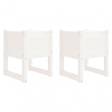 Jardiniere, 2 buc., alb, 40x40x52,5 cm, lemn masiv de pin - Img 2