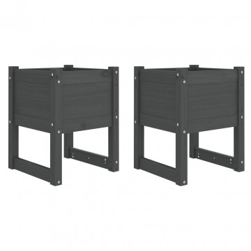 Jardiniere, 2 buc., gri, 40x40x52,5 cm, lemn masiv de pin - Img 2