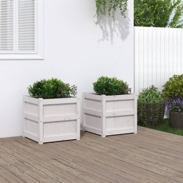 Jardiniere de grădină, 2 buc., alb, lemn masiv de pin - Img 1