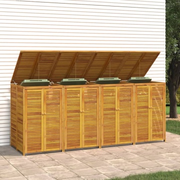 Magazie pubelă gunoi cvadruplă, 280x89x117 cm lemn masiv acacia - Img 4