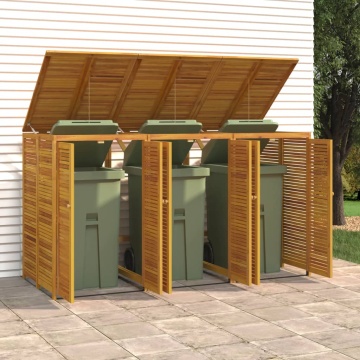 Magazie pubelă gunoi triplă, 210x89x117 cm, lemn masiv acacia - Img 1