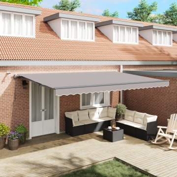 marchiza retracabilă automată cu LED gri deschis 500x300 cm, material pentru înlocuirea marchizei pentru cadru de 5x3 m gri deschis - Img 1