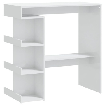 Masă bar cu raft depozitare alb extralucios 100x50x101,5cm lemn - Img 2
