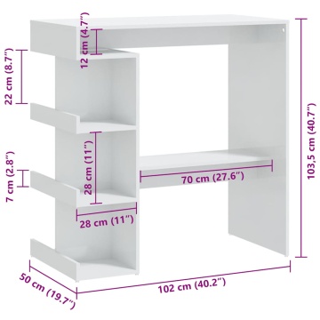Masă bar cu raft depozitare alb extralucios 100x50x101,5cm lemn - Img 6