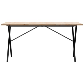 Masă bucătărie, cadru X, 160x80x75,5 cm lemn masiv pin și fontă - Img 4