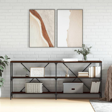 Masă consolă stejar maro 180x30x75 cm lemn prelucrat și fier - Img 1
