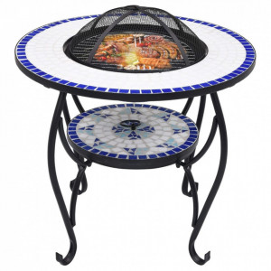 Masă cu vatră de foc, mozaic, albastru și alb, 68 cm, ceramică - Img 3