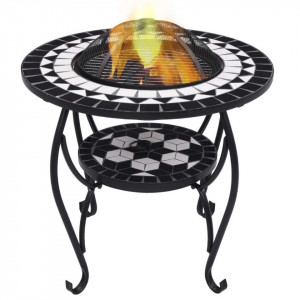 Masă cu vatră de foc, mozaic, negru și alb, 68 cm, ceramică - Img 1