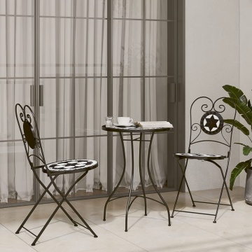 Masă de bistro, negru și alb, Ø50x70 cm, ceramică, mozaic - Img 3