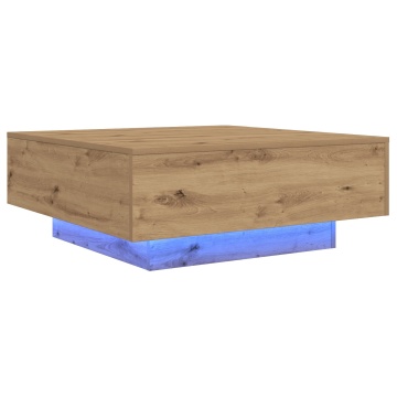 Masă de cafea cu lumini LED Stejar Artisan 80x80x31 cm - Img 2