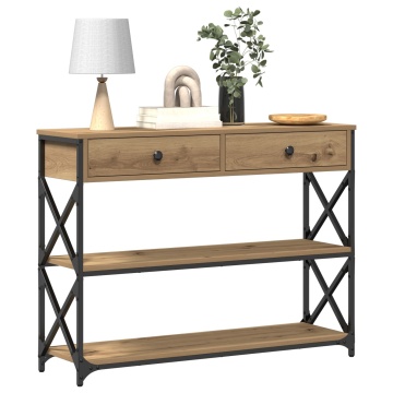 Masa de console Artisan Stejar 100x28x75 cm Lemn Compus și Oțel - Img 3