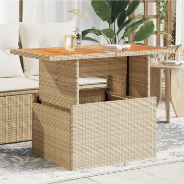 Masă de grădină, bej, 100x55x73 cm, poliratan și lemn de acacia - Img 1