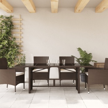 Masă de grădină cu blat din sticlă maro 190x80x75 cm poliratan - Img 3