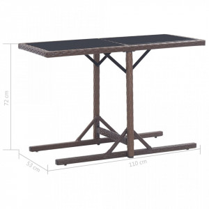 Masă de grădină, maro, 110 x 53 x 72 cm, sticlă și poliratan - Img 5