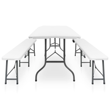 Masă de grădină pliabilă cu 2 bănci, alb, 180 cm, oțel și HDPE - Img 3