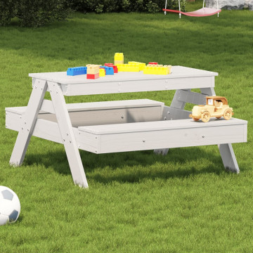 Masă de picnic pentru copii, alb, 88x97x52 cm, lemn masiv pin - Img 1