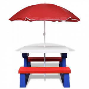Masă de picnic pentru copii cu bănci & umbrelă, multicolor - Img 3