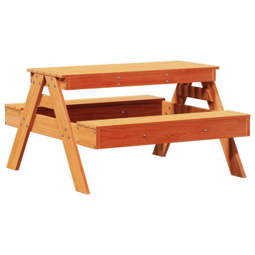 Masă de picnic pentru copii, maro, 88x97x52 cm, lemn masiv pin - Img 2