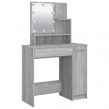 Masă de toaletă cu LED, gri sonoma, 86,5x35x136 cm - Img 3