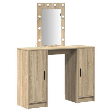 Masă de toaletă cu LED, stejar sonoma, 102x33x135 cm - Img 2
