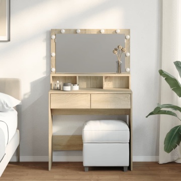 Masă de toaletă cu LED, stejar sonoma, 80x41x134,5 cm - Img 1