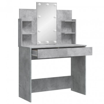 Masă de toaletă cu LED-uri, gri beton, 96x40x142 cm - Img 4