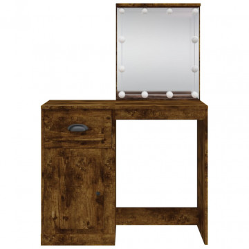 Masă de toaletă cu LED-uri, stejar fumuriu, 90x42x132,5 cm - Img 8