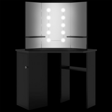 Masă de toaletă de colț, cu LED, negru, 111x54x141,5 cm - Img 3