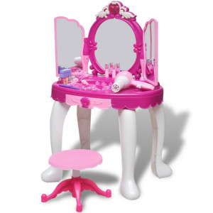 Masă de toaletă de jucărie cu 3 oglinzi, camera de joacă, lumină/sunet - Img 1