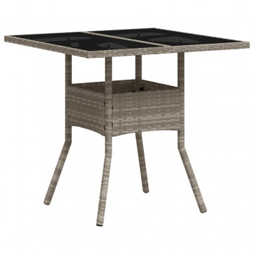 Masă grădină blat din sticlă gri deschis 80x80x75 cm poliratan - Img 6