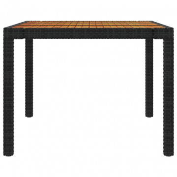Masă grădină, negru, 190x90x75 cm, poliratan și lemn de acacia - Img 4