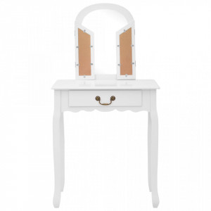 Masă toaletă cu taburet, alb, 65x36x128 cm, lemn paulownia, MDF - Img 4