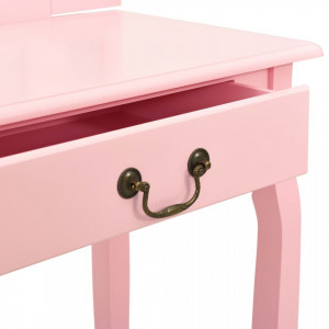 Masă toaletă cu taburet, roz, 65x36x128 cm, lemn paulownia, MDF - Img 7