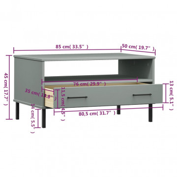Măsuță cafea picioare metalice gri 85x50x45cm lemn masiv "OSLO" - Img 7