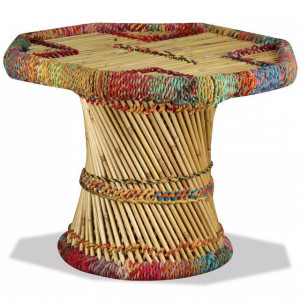 Măsuță de cafea, bambus, cu detalii chindi, multicolor - Img 1