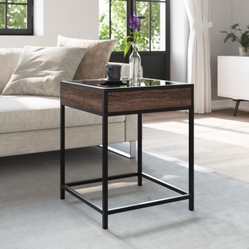 Măsuță de cafea cu LED infinity, stejar maro, 40x40x51 cm - Img 4