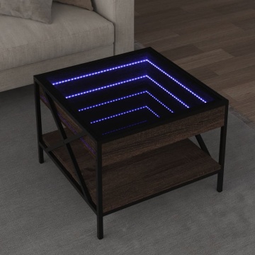 Măsuță de cafea cu LED infinity, stejar maro, 50x50x38 cm - Img 1